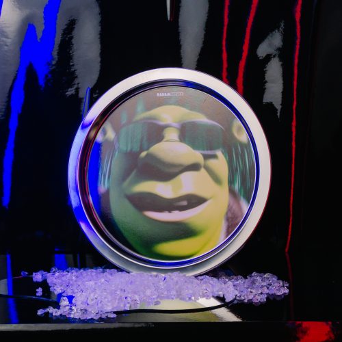 OKRĄGŁA METALOWA TACA "SHREK" | RURKA W ZESTAWIE